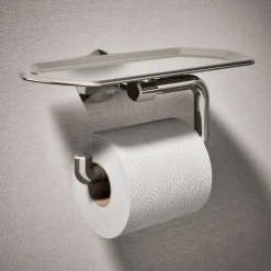 Toilet paper holder with tray