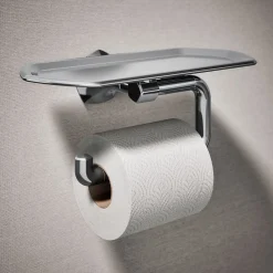 Toilet paper holder with tray