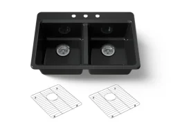33" top-mount double-bowl kitchen sink