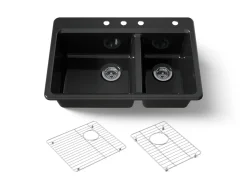 33" top-mount double-bowl kitchen sink