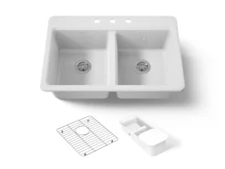 33" top-mount double-bowl workstation kitchen sink
