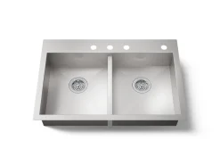 33" top-/undermount double-bowl kitchen sink