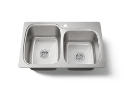 33" top-/undermount double-bowl kitchen sink