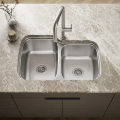 33" top-/undermount double-bowl kitchen sink