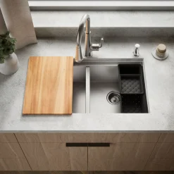 33" top-/undermount double-bowl kitchen sink
