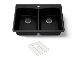33" top-/undermount double-bowl kitchen sink