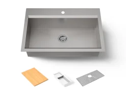 33" top-/undermount single-bowl workstation kitchen sink
