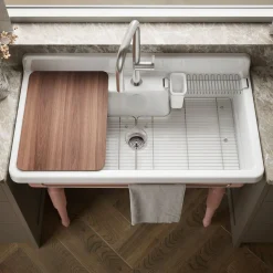 45" top-/wall-mount single-bowl workstation farmhouse kitchen sink
