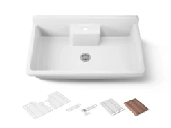45" top-/wall-mount single-bowl workstation farmhouse kitchen sink