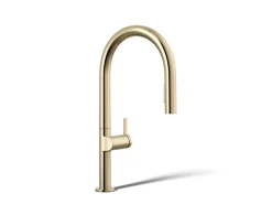 Touchless pull-down kitchen sink faucet with two-function sprayhead