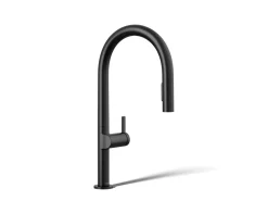 Touchless pull-down kitchen sink faucet with two-function sprayhead