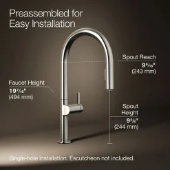 Touchless pull-down kitchen sink faucet with two-function sprayhead