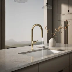 Touchless pull-down kitchen sink faucet with two-function sprayhead