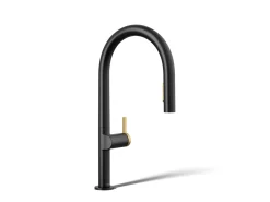 Touchless pull-down kitchen sink faucet with two-function sprayhead