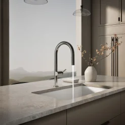 Touchless pull-down kitchen sink faucet with two-function sprayhead