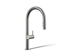 Touchless pull-down kitchen sink faucet with two-function sprayhead