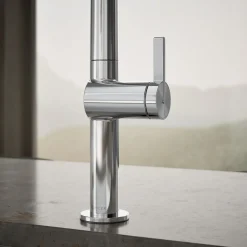 Touchless pull-down kitchen sink faucet with two-function sprayhead