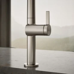 Touchless pull-down kitchen sink faucet with two-function sprayhead
