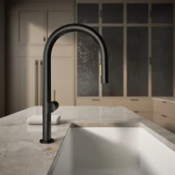Touchless pull-down kitchen sink faucet with two-function sprayhead