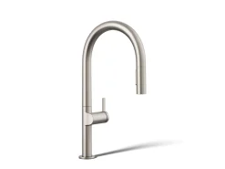 Touchless pull-down kitchen sink faucet with two-function sprayhead