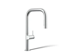 Touchless pull-down kitchen sink faucet with two-function sprayhead