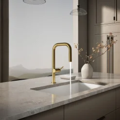 Touchless pull-down kitchen sink faucet with two-function sprayhead