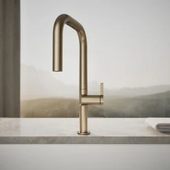 Touchless pull-down kitchen sink faucet with two-function sprayhead