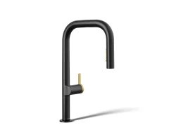Touchless pull-down kitchen sink faucet with two-function sprayhead