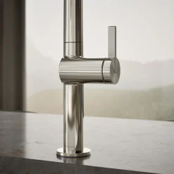 Touchless pull-down kitchen sink faucet with two-function sprayhead