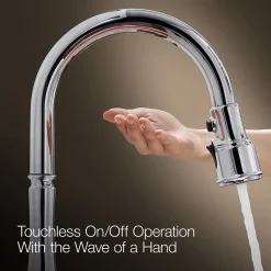 Touchless pull-down kitchen sink faucet with two-function sprayhead