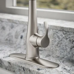Touchless pull-down kitchen sink faucet with three-function sprayhead