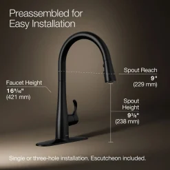 Touchless pull-down kitchen sink faucet with three-function sprayhead