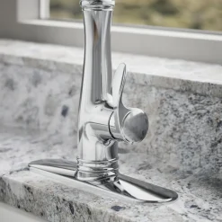 Touchless pull-down kitchen sink faucet with three-function sprayhead