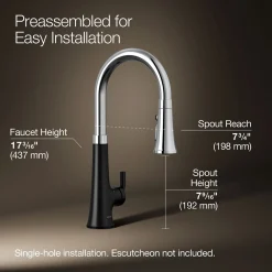 Touchless pull-down kitchen sink faucet with three-function sprayhead