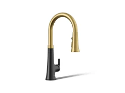 Touchless pull-down kitchen sink faucet with three-function sprayhead