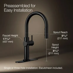 Touchless pull-down kitchen sink faucet with three-function sprayhead
