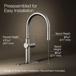 Touchless pull-down kitchen sink faucet with three-function sprayhead