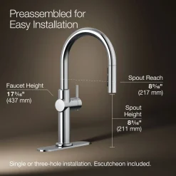 Touchless pull-down kitchen sink faucet with three-function sprayhead