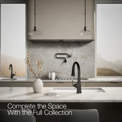Touchless pull-down kitchen sink faucet with three-function sprayhead