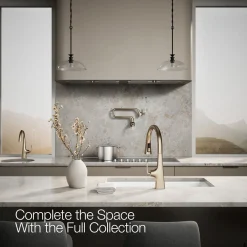 Touchless pull-down kitchen sink faucet with three-function sprayhead