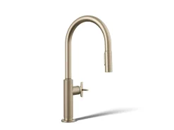 Touchless pull-down kitchen sink faucet with two-function sprayhead