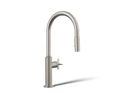 Touchless pull-down kitchen sink faucet with two-function sprayhead