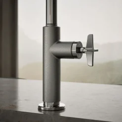 Touchless pull-down kitchen sink faucet with two-function sprayhead