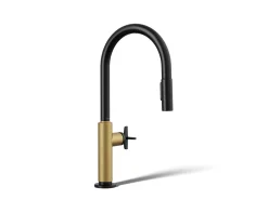 Touchless pull-down kitchen sink faucet with two-function sprayhead