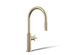 Touchless pull-down kitchen sink faucet with two-function sprayhead