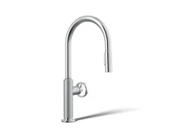 Touchless pull-down kitchen sink faucet with two-function sprayhead