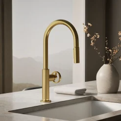 Touchless pull-down kitchen sink faucet with two-function sprayhead