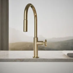 Touchless pull-down kitchen sink faucet with two-function sprayhead