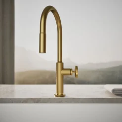 Touchless pull-down kitchen sink faucet with two-function sprayhead