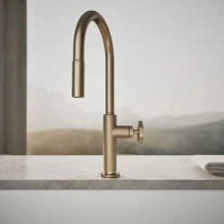Touchless pull-down kitchen sink faucet with two-function sprayhead